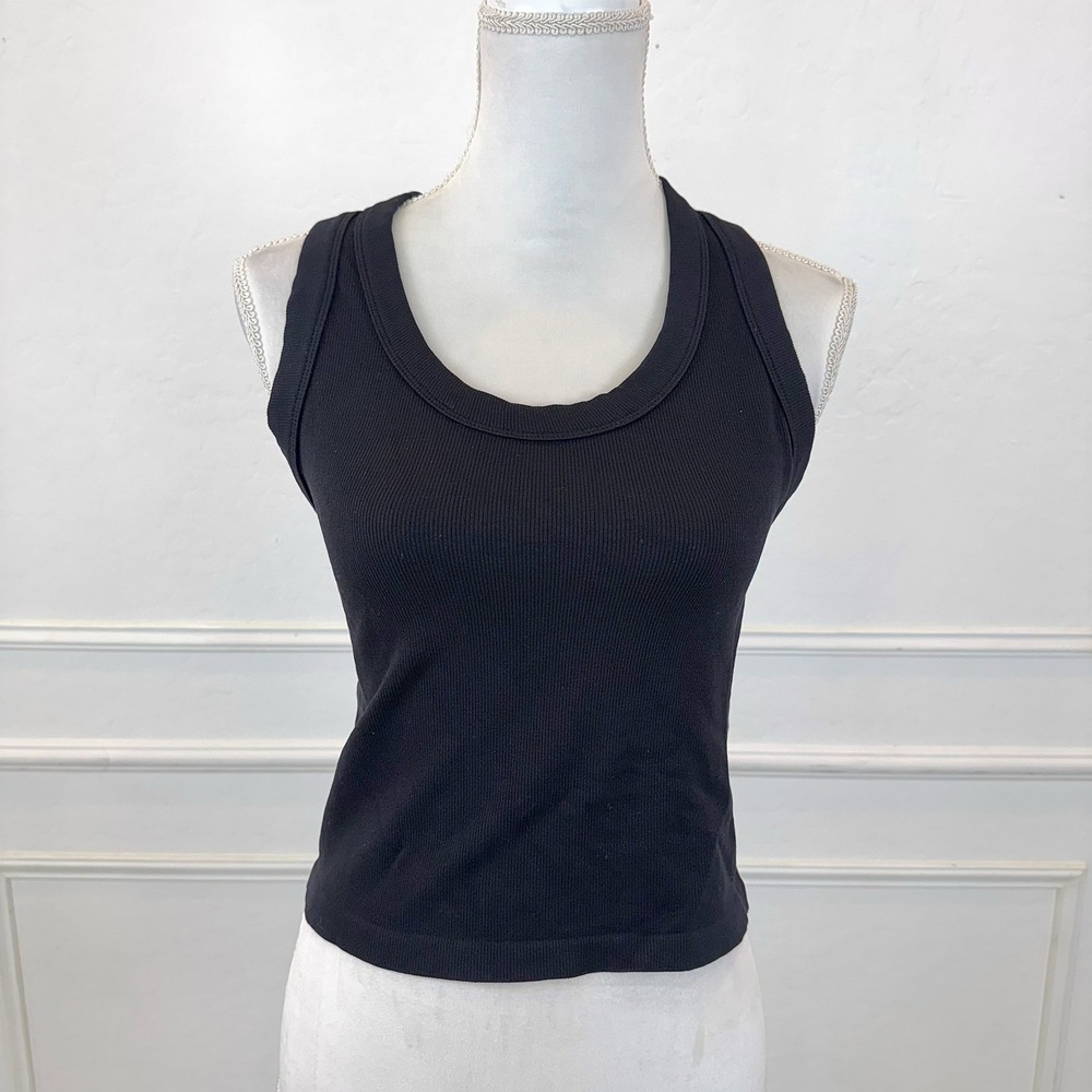 Danskin Yoga Black Ribbed Racerback Tank Top Scoop Neck Sleeveless Crop S/M